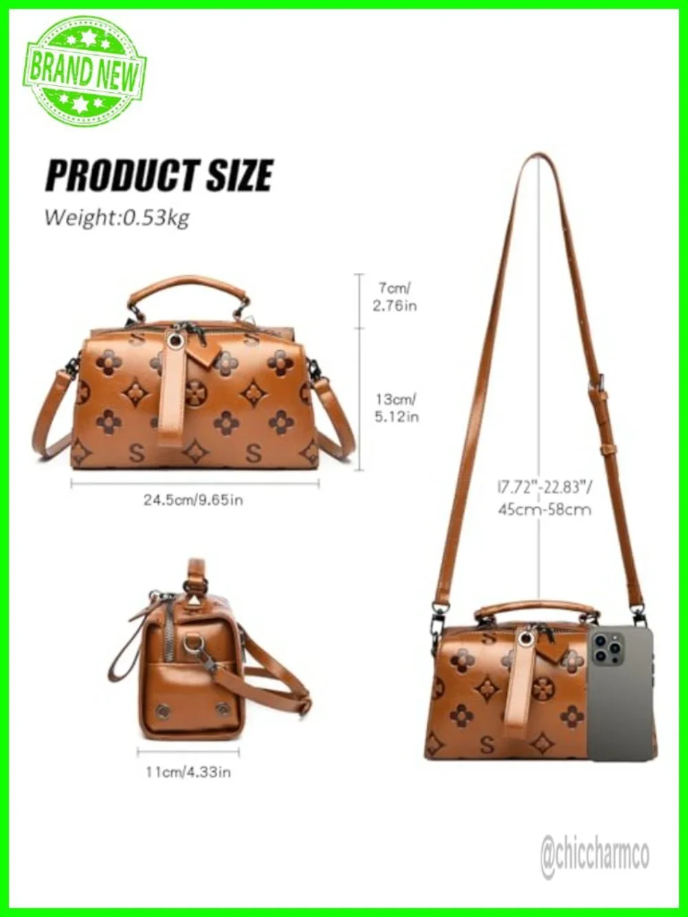 Faux Leather Embossed Crossbody Satchel Top Handle Purse Shoulder Bag